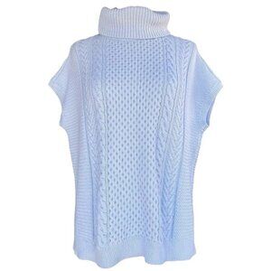 New Lilla P Turtleneck Cowl Cable Knit Boxy Sweater Top Pastel Blue Size M/L